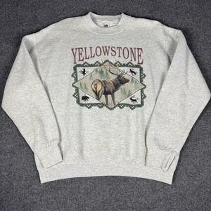 Vintage 90s Yellowstone National Park Crew Neck Sweatshirt Gray Heather XL